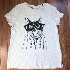 H&M Off-white Cat with Glasses Graphic T-Shirt